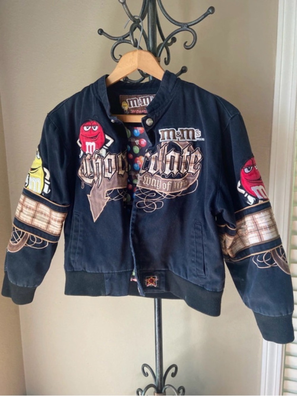 Vintage JH Design M&M “ Chocolate Way Of Life” Black Nascar Jacket boys kids Sz